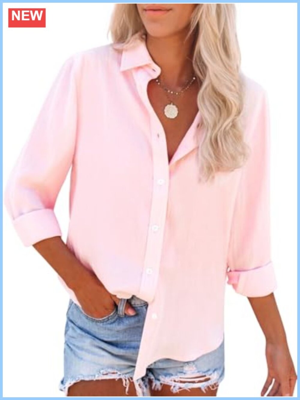 Women's Cotton Blend Button Down Shirt Long Sleeve Oxford Blouse